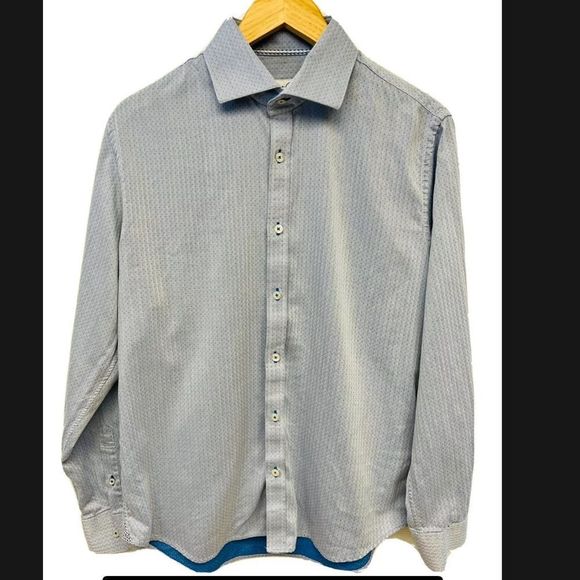 ROBERT GRAHAM Light Blue White Pattern Mens Button Down Shirt 41/16 - Picture 1 of 6